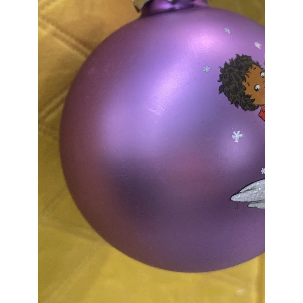 Campbells Soup Kids 2014 Christmas Ball Ornament Purple Satin Glass Glitter 3in